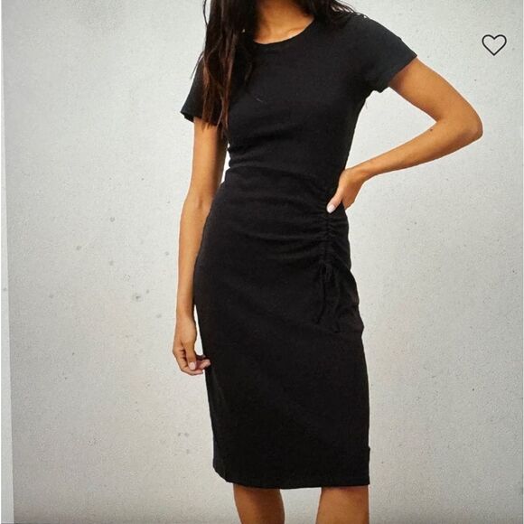 Rails Tori Black Ruched Tie Midi Cotton Dress Short Sleeve M - Picture 6 of 11